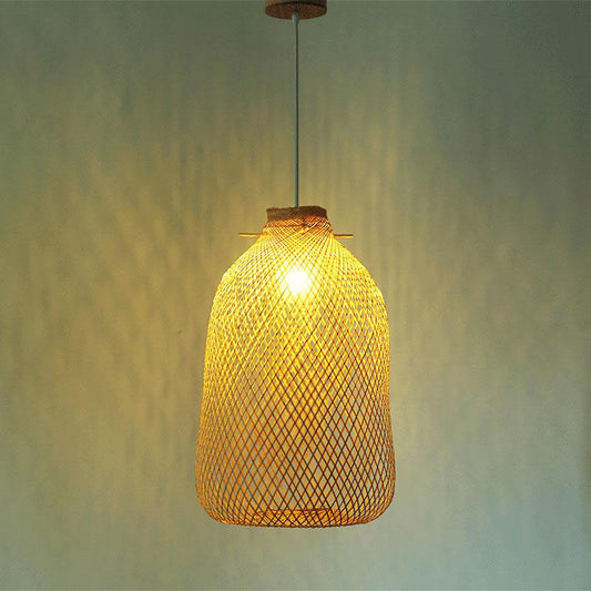 Rustic Bamboo Wicker Rattan Bag Pendant Light by Artisan Living | ModishStore | Pendant Lamps