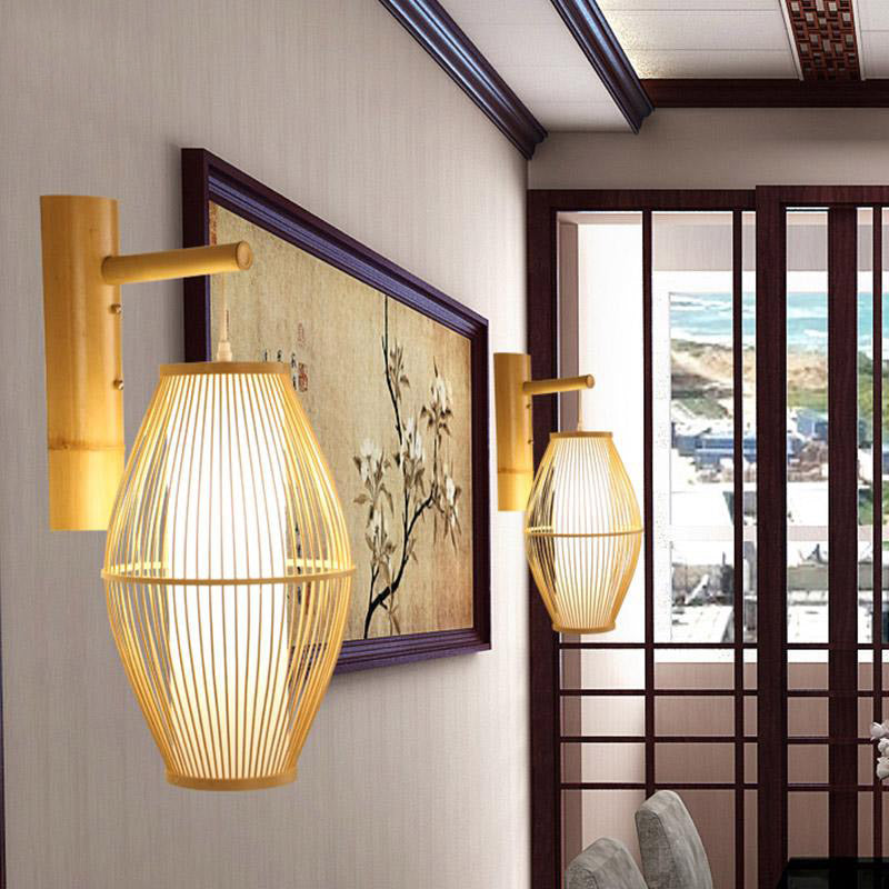 Bamboo Wicker Rattan Lantern Shade Wall Lamp By Artisan Living | ModishStore | Wall Lamps