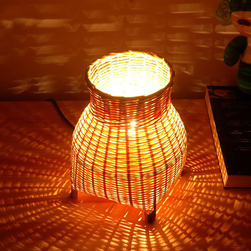 Mini Craft Bamboo Wicker Rattan Vase Shade Table Lamp By Artisan Living-7