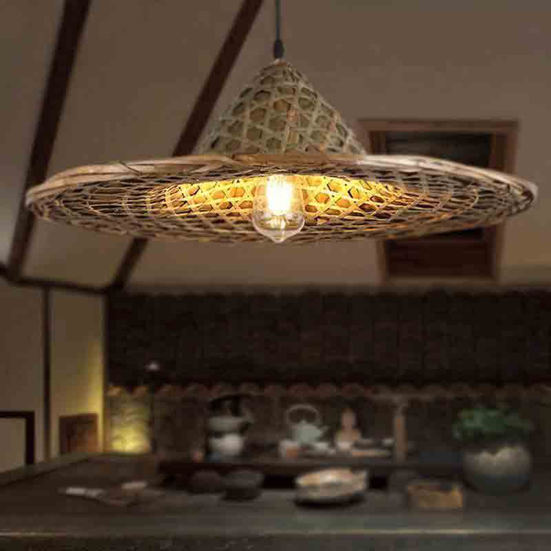 Bamboo Wicker Rattan Hat Pendant Light By Artisan Living-5