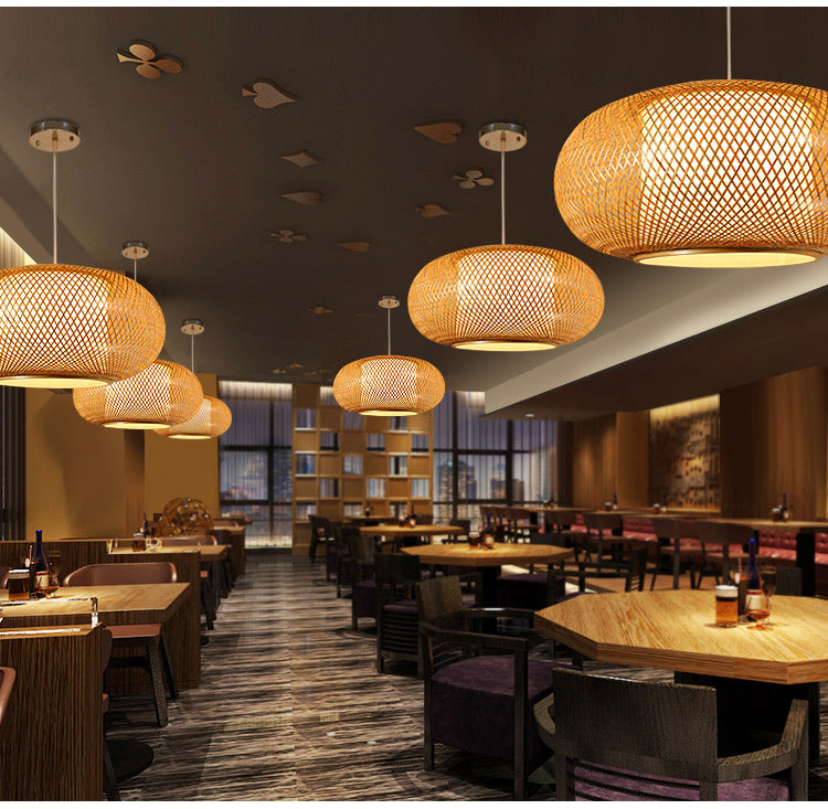 Round Hand Knitted Bamboo Rattan Pendant Light By Artisan Living-5