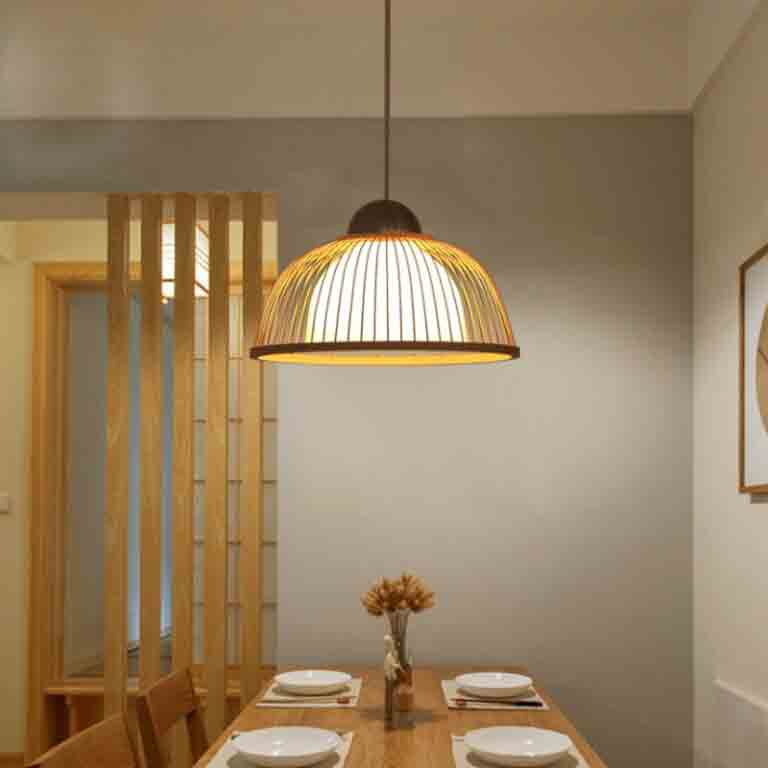Small Bamboo Wicker Rattan Cover Shade Pendant Light By Artisan Living-4