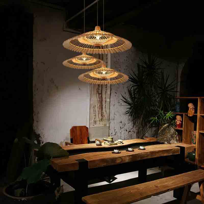 Bamboo Wicker Rattan Umbrella Pendant Light By Artisan Living-12338-4