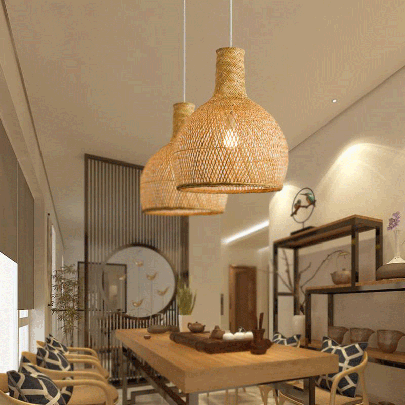 Bamboo Wicker Rattan Cage Lantern Shade Pendant Light By Artisan Living-6