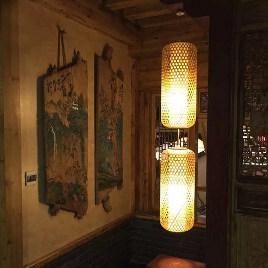 Bamboo Wicker Lantern Pendant Light By Artisan Living | ModishStore | Pendant Lamps