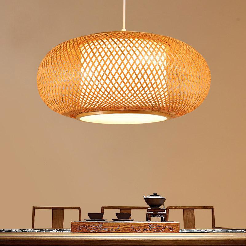 Round Hand Knitted Bamboo Rattan Pendant Light By Artisan Living-2