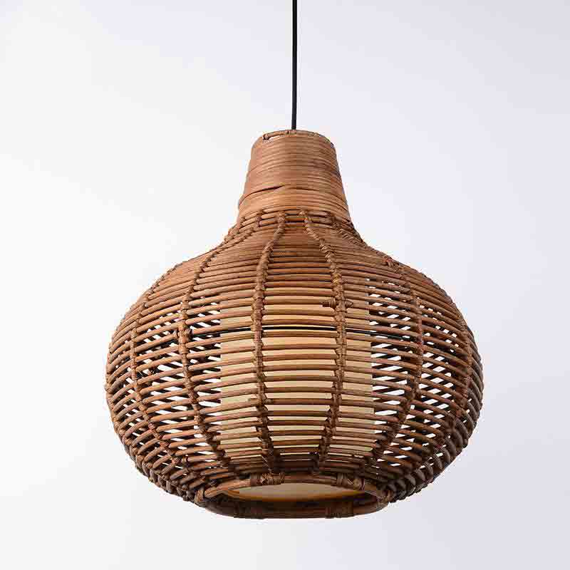 Handmade Coffee Wicker Rattan Gourd Shade Pendant Light By Artisan Living-3