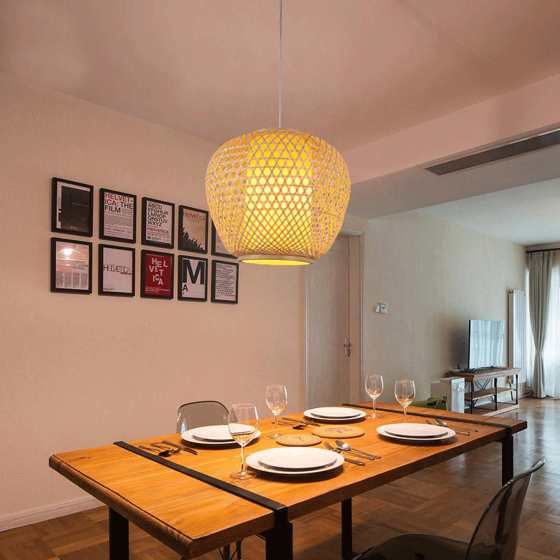 Bamboo Wicker Rattan Pail Shade Pendant Light By Artisan Living-2