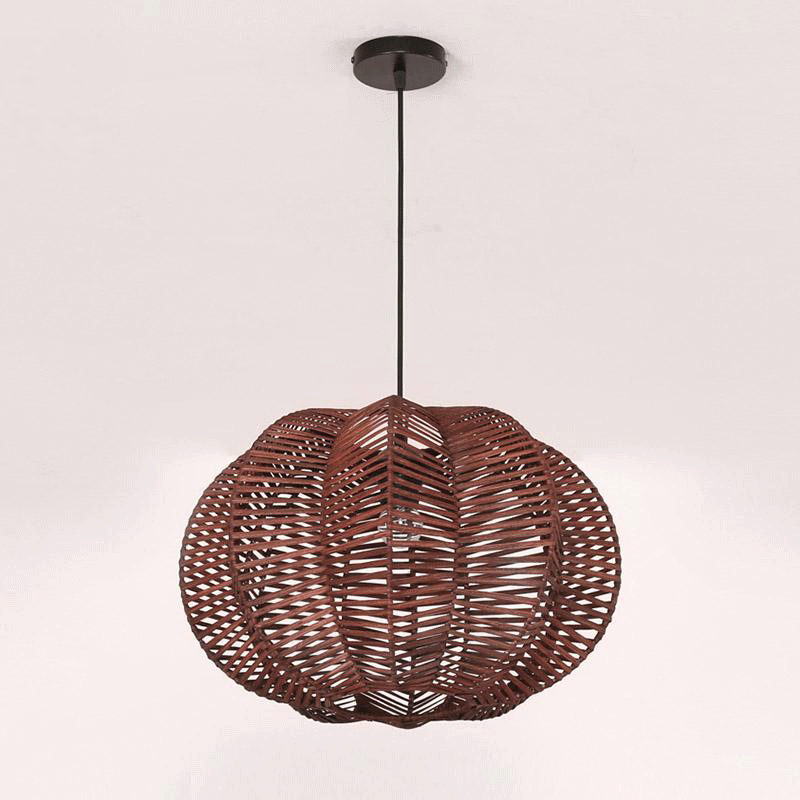 Wicker Rattan Shade Pumpkin Pendant Light By Artisan Living-2