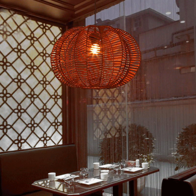 Wicker Rattan Shade Pumpkin Pendant Light By Artisan Living-4