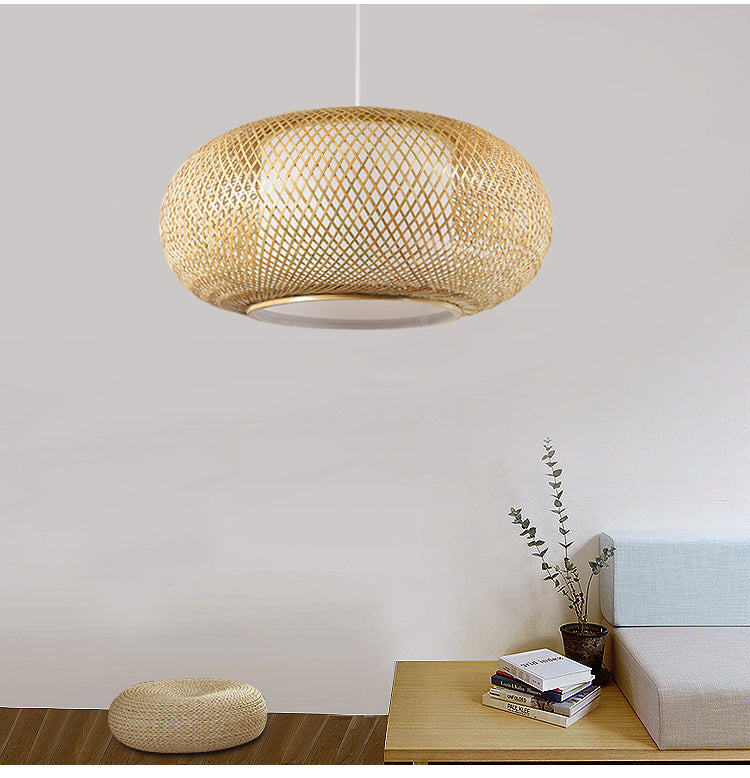 Round Hand Knitted Bamboo Rattan Pendant Light By Artisan Living-4