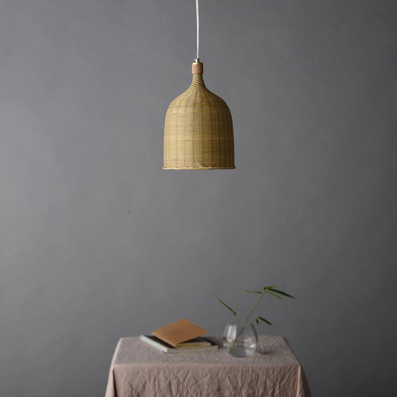 Bamboo Wicker Rattan Round Basket Bucket Pendant Light By Artisan Living-3