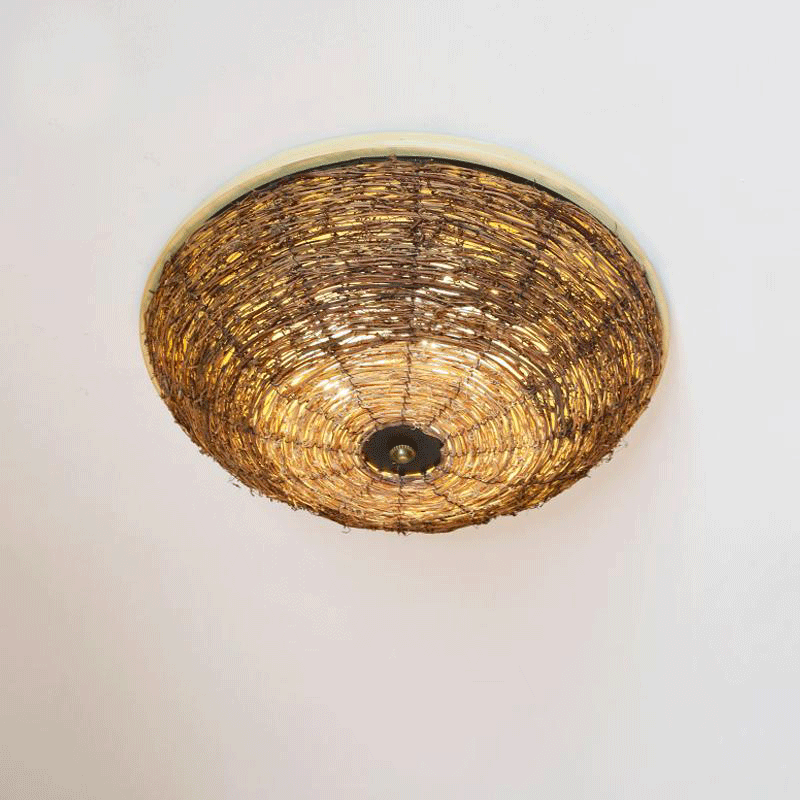 Wood Wicker Rattan Round Shade Ceiling Light By Artisan Living-2