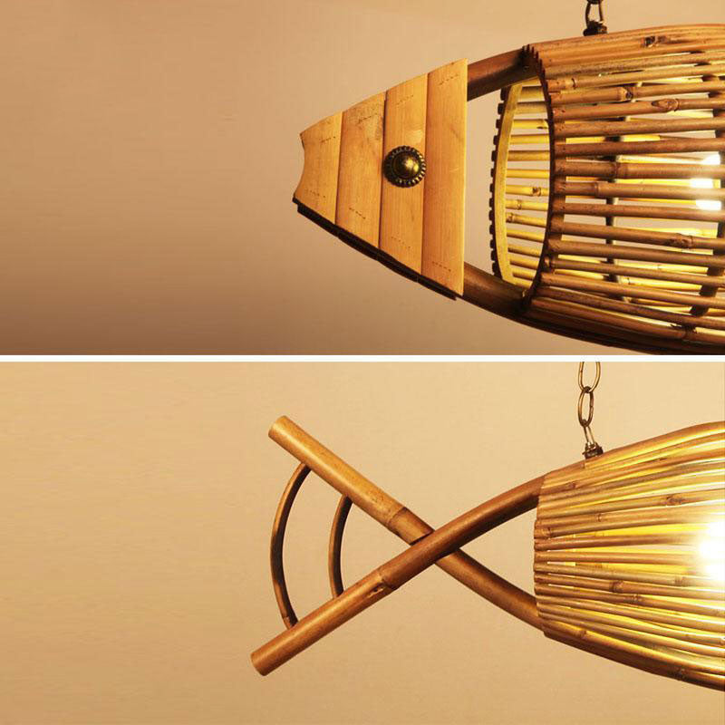 Handmade Craft Bamboo Fish Shade Pendant Light By Artisan Living-2