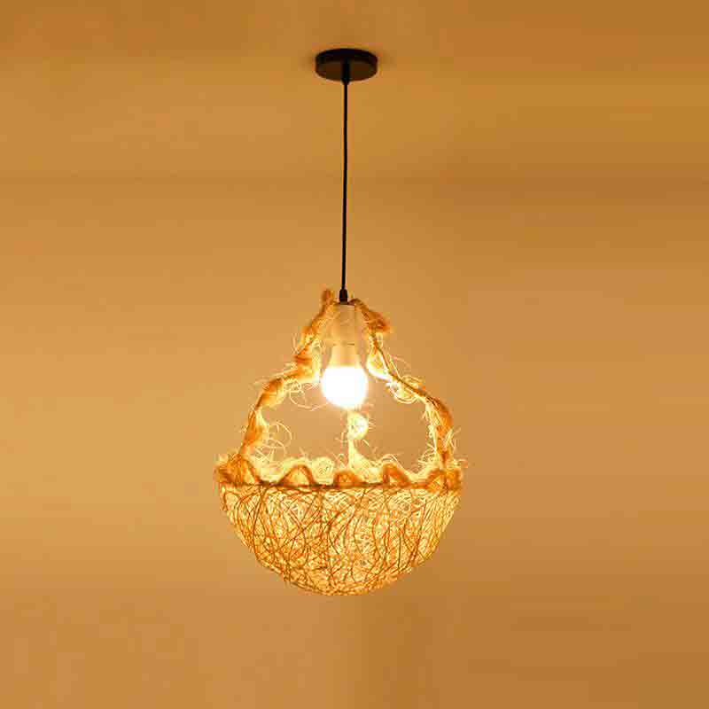 Wicker Rattan Flower Basket Shade Pendant Light By Artisan Living-2