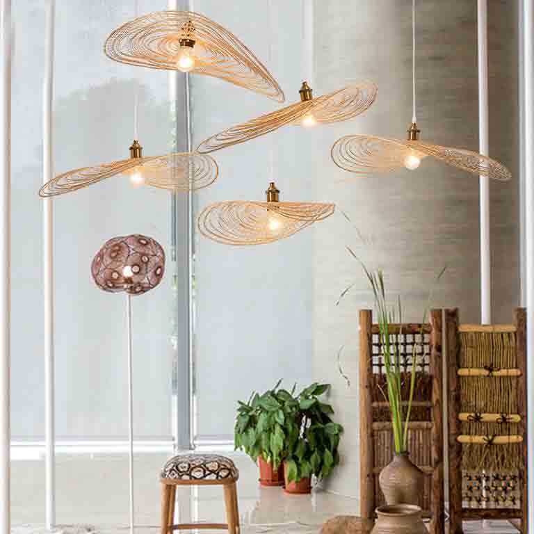 Bamboo Wicker Rattan Cap Pendant Light By Artisan Living-5