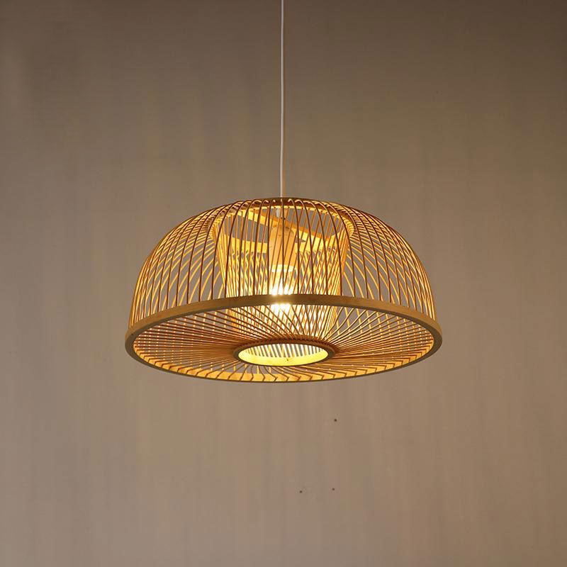 Hand Woven Bamboo Wicker Rattan Round Line Pendant Light By Artisan Living-6