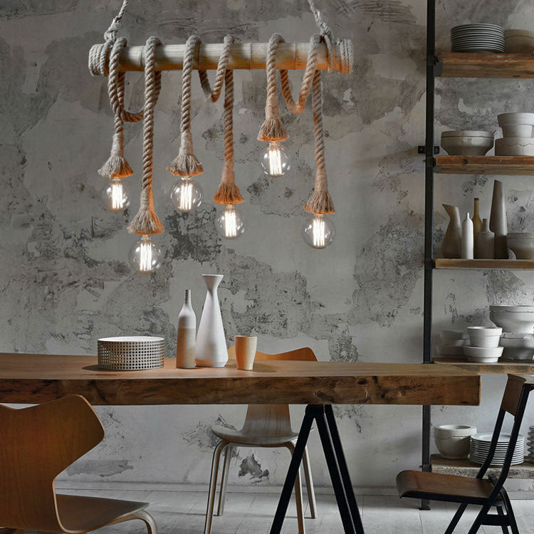 Bamboo Tube Hemp Rope Bulb Pendant Light By Artisan Living-4