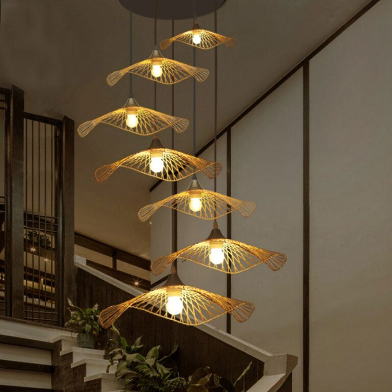 Bamboo Wicker Rattan Hat Shade Adjustable Spider Chandelier - B by Artisan Living-5