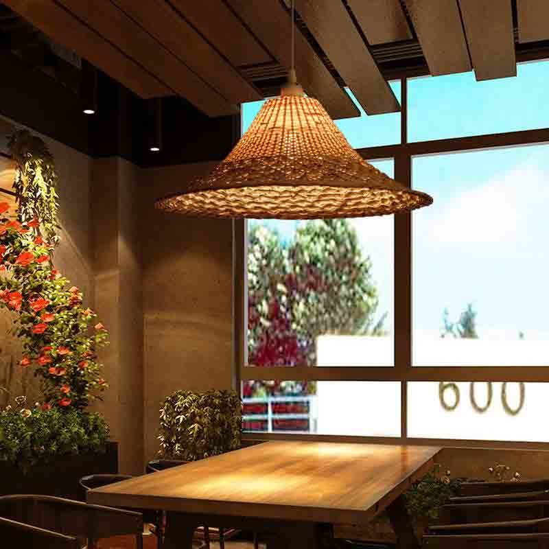 Wicker Rattan Straw Hat Shade Pendant Light By Artisan Living | ModishStore | Pendant Lamps