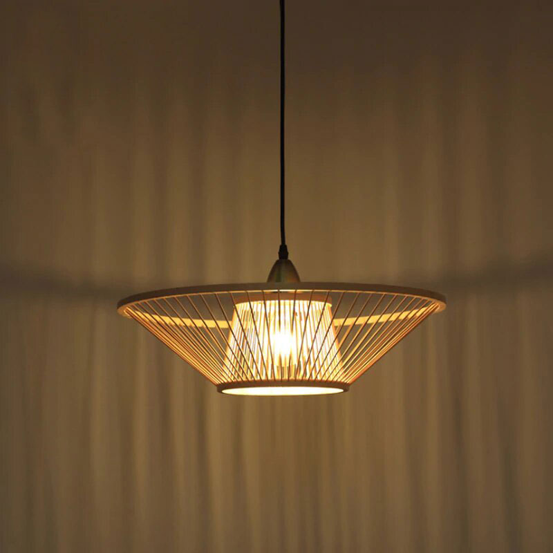 Round Bamboo Wicker Rattan Rod Pendant Light By Artisan Living-2