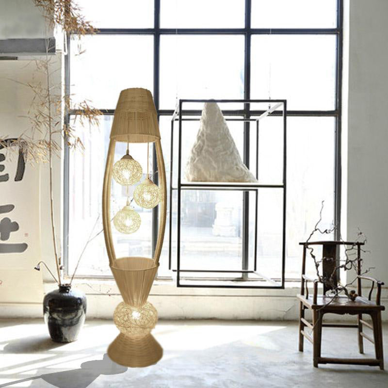 Rustic Wicker Rattan Flower Shade Floor Lamp By Artisan Living-4