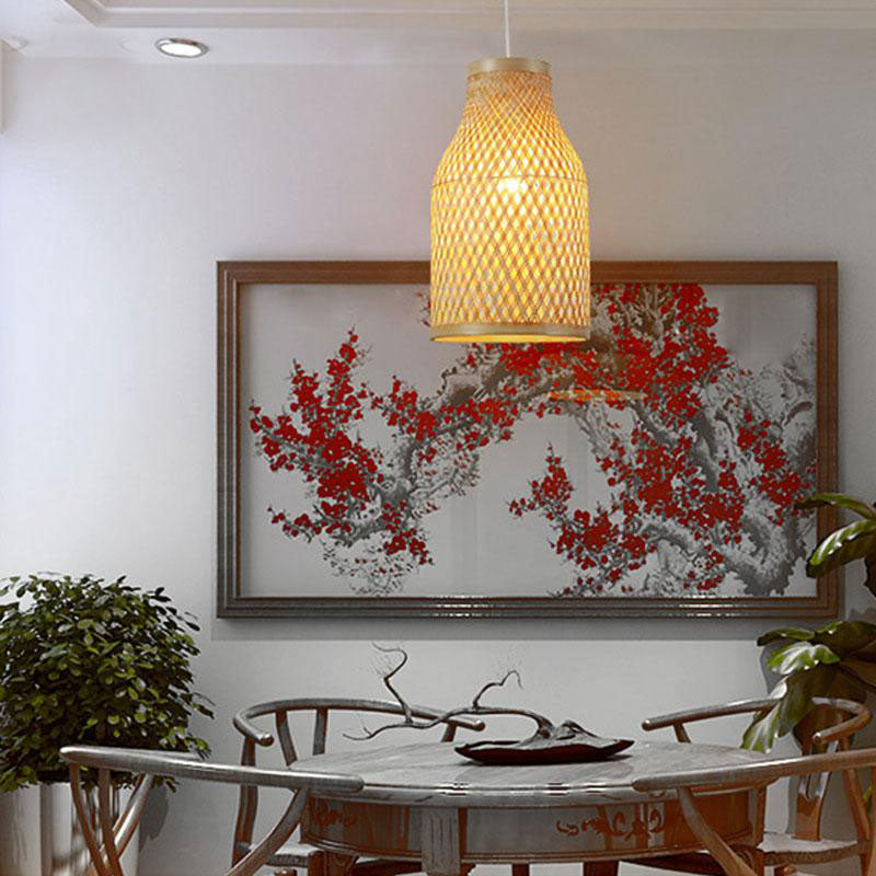Round Bamboo Wicker Rattan Shade Pendant Light By Artisan Living-6
