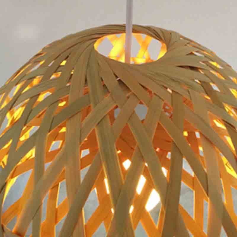 Round Natural Coffee Bamboo Wicker Rattan Basket Pendant Light By Artisan Living-3