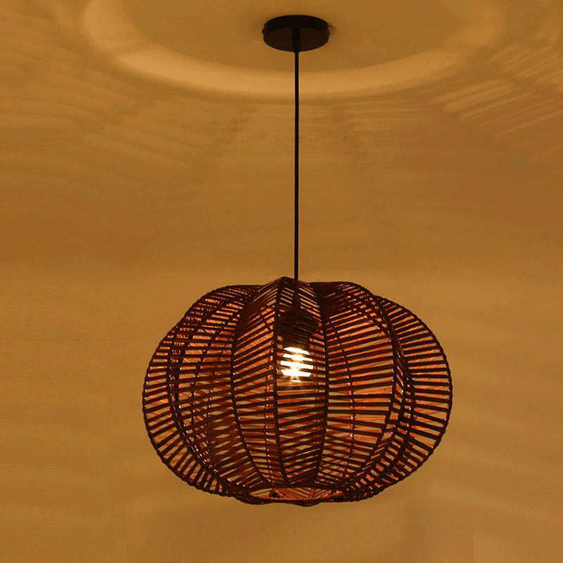 Wicker Rattan Shade Pumpkin Pendant Light By Artisan Living-5