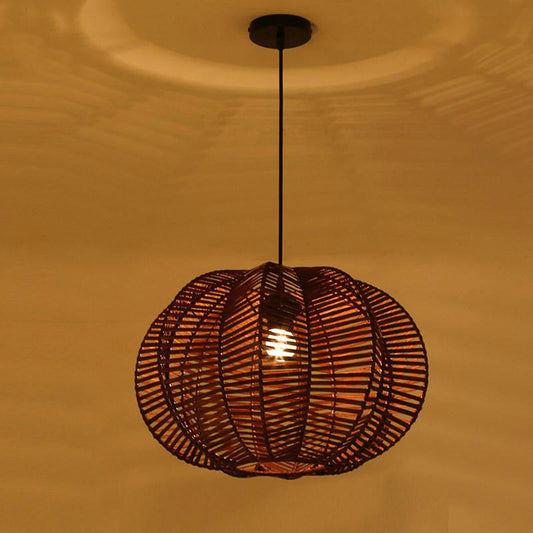 Wicker Rattan Shade Pumpkin Pendant Light By Artisan Living | ModishStore | Pendant Lamps