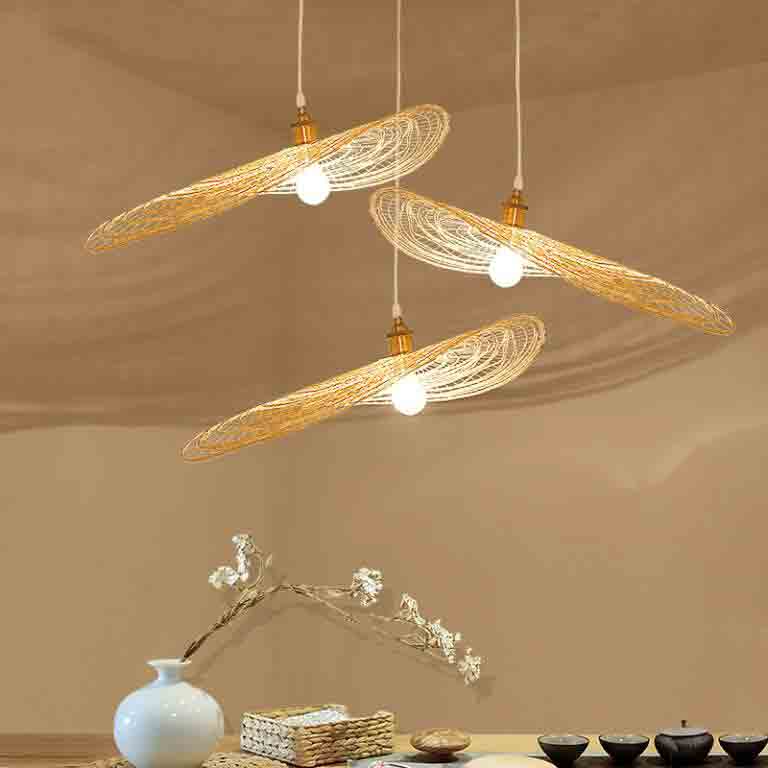 Bamboo Wicker Rattan Cap Pendant Light By Artisan Living-6