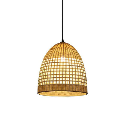 Round Bamboo Wicker Rattan Cage Shade Pendant Light By Artisan Living-2