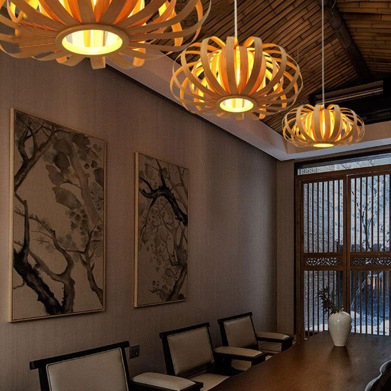 Bamboo Wicker Rattan Pumpkin Shade Pendant Light By Artisan Living-5