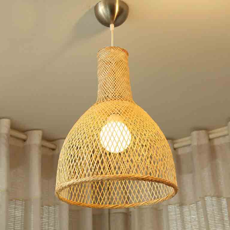 Single Bamboo Wicker Rattan Cover Shade Pendant Light By Artisan Living-4