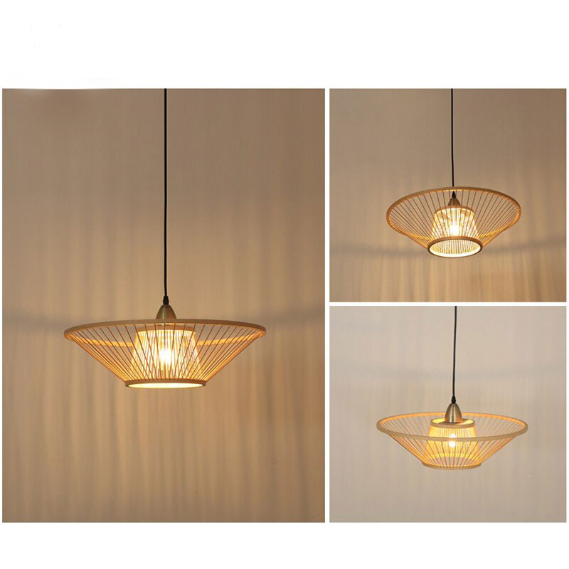 Round Bamboo Wicker Rattan Rod Pendant Light By Artisan Living-5