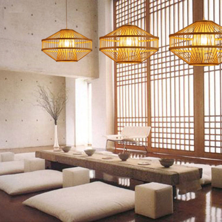 Bamboo Rattan Lantern Pendant Light By Artisan Living | ModishStore | Pendant Lamps