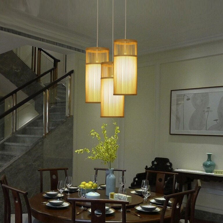 Bamboo Wicker Rattan Tube Pendant Light By Artisan Living | ModishStore | Pendant Lamps