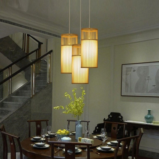Bamboo Wicker Rattan Tube Pendant Light By Artisan Living | ModishStore | Pendant Lamps