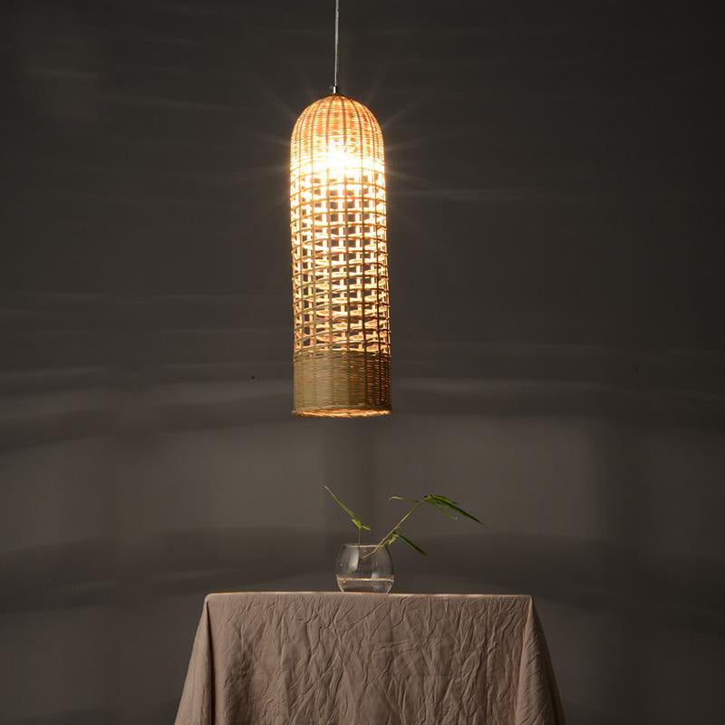 Bamboo Hand-Woven Cylinder Pendant Light By Artisan Living -Only Small Size Available-2