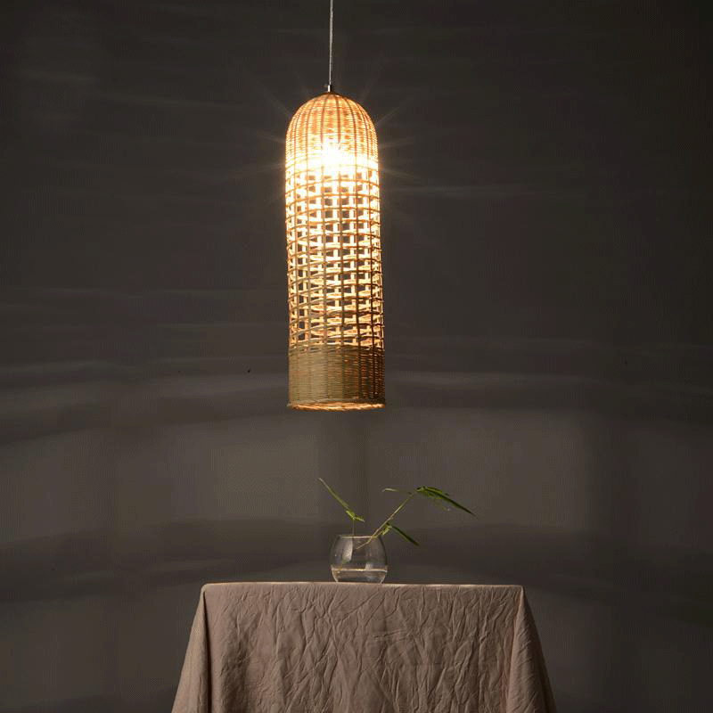 Bamboo Hand-Woven Cylinder Pendant Light By Artisan Living -Only Small Size Available-9