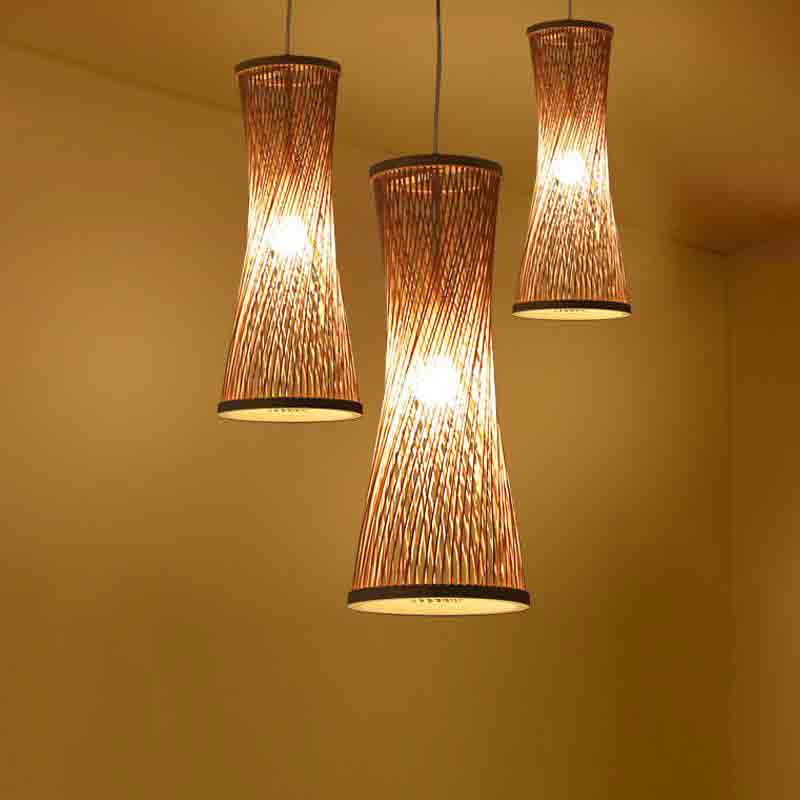 Bamboo Wicker Rattan Bugle Shade Pendant Light By Artisan Living-5
