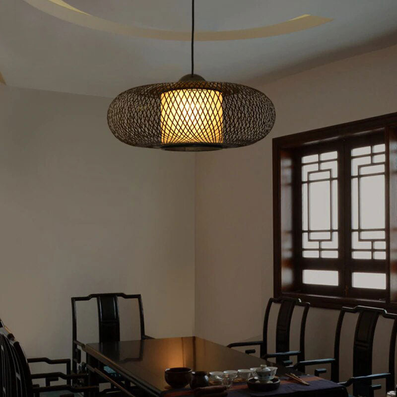 Bamboo Wicker Rattan Lantern Pendant Light By Artisan Living-2366 | ModishStore | Pendant Lamps