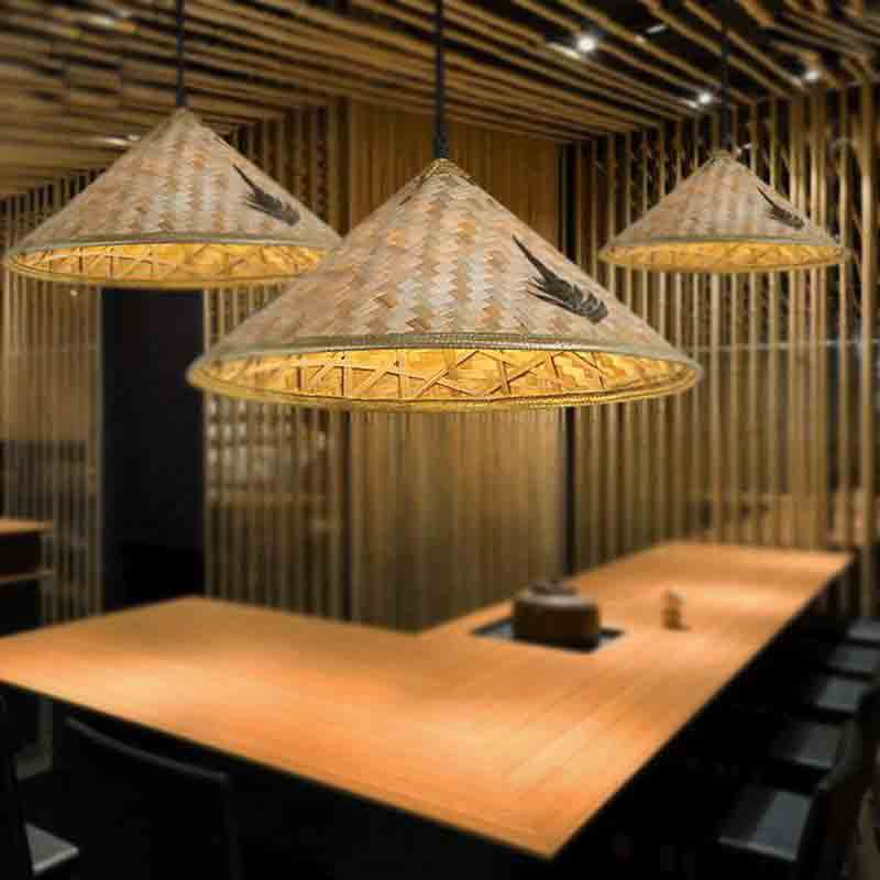 Bamboo Wicker Rattan Hat Pendant Light By Artisan Living-4
