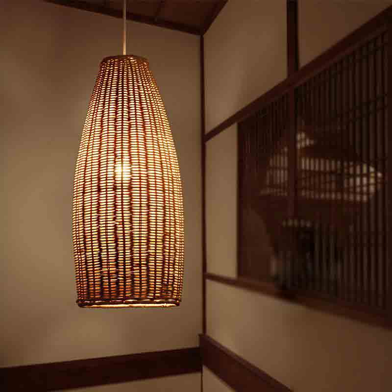 Long Wicker Rattan Lantern Shade Pendant Light By Artisan Living-6