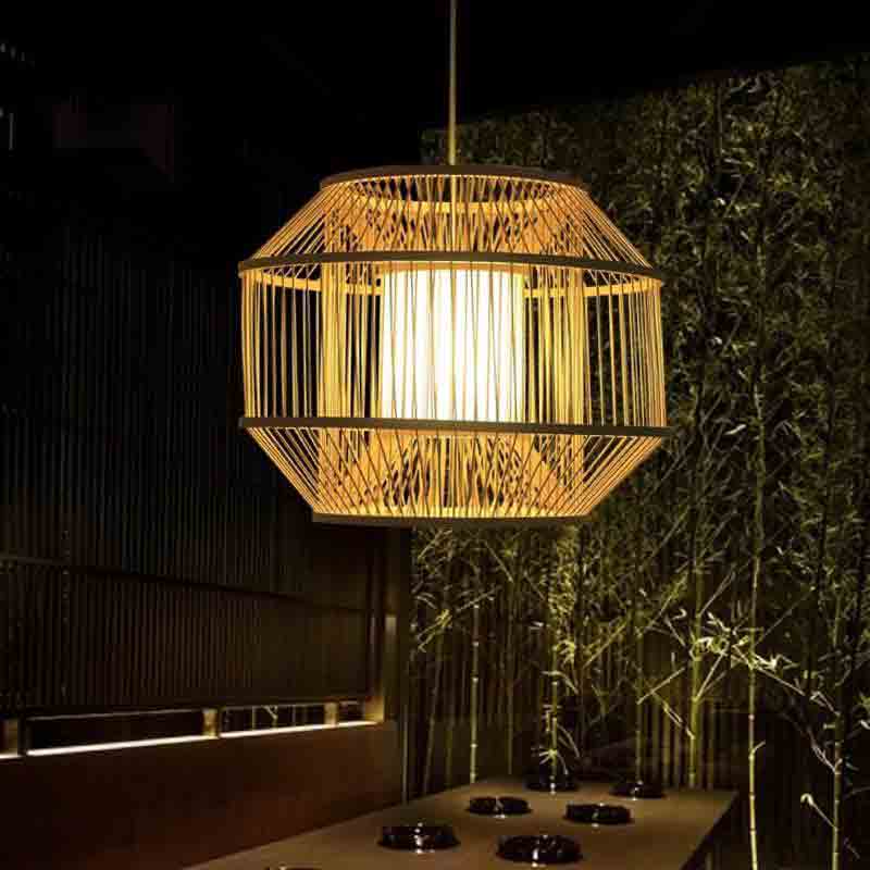 Bamboo Wicker Rattan Cube Cage Shade Pendant Light by Artisan Living-5
