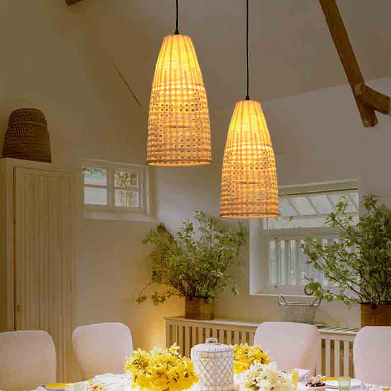 Bamboo Wicker Rattan Long Pendant Light By Artisan Living-4
