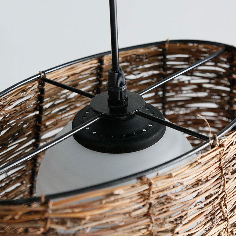 Wicker Rattan Glass Bucket Shade Pendant Light By Artisan Living-3