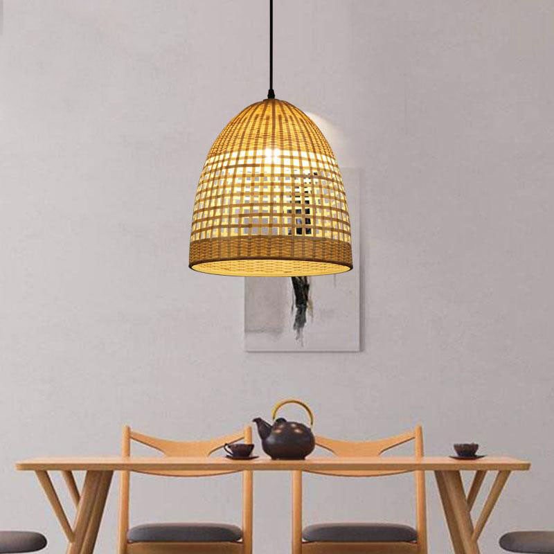 Round Bamboo Wicker Rattan Cage Shade Pendant Light By Artisan Living-5