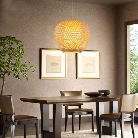 Bamboo Wicker Rattan Pail Shade Pendant Light By Artisan Living | ModishStore | Pendant Lamps
