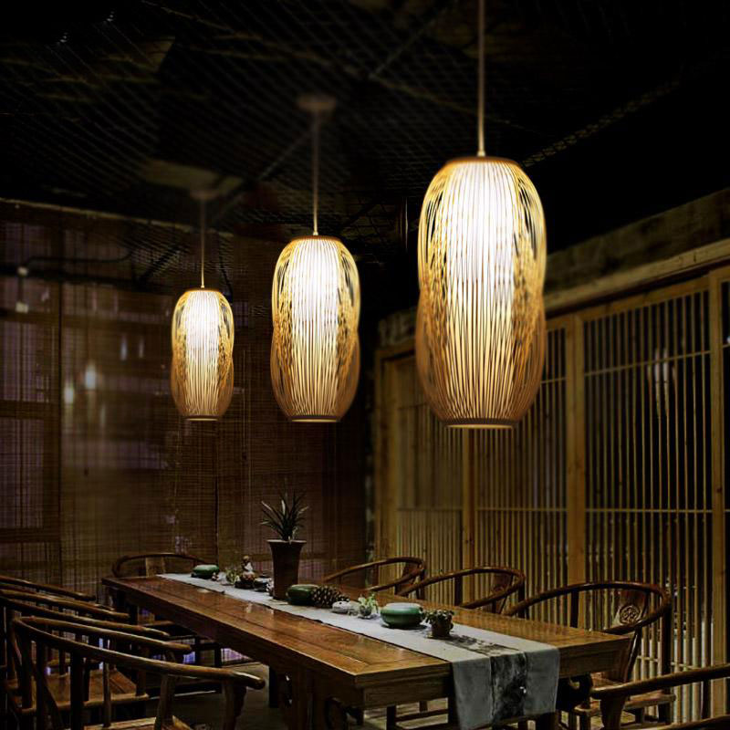 Bamboo PVC Lantern Shade Pendant Light By Artisan Living-5